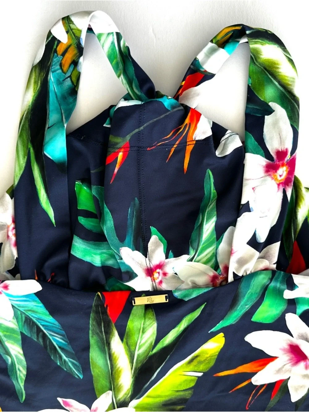 Ralph Lauren Navy Floral One-Piece Swimsuit, Halter Top - Picture 5 of 11
